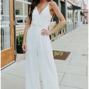 Calla Surplice Drawstring White Jumpsuit